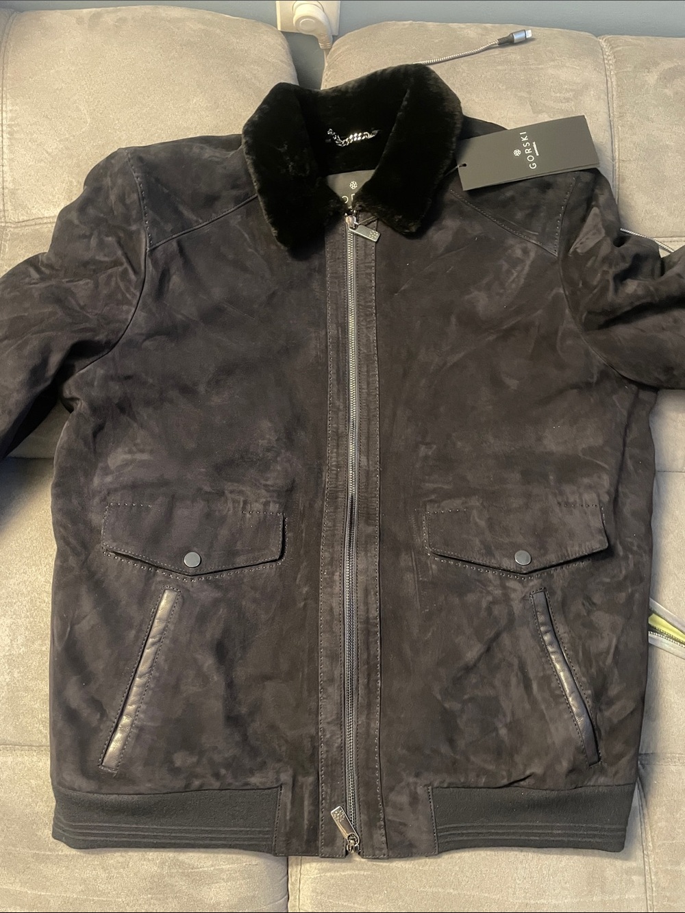 Giorgio Brato Black Suede Bomber Jacket with Black Shearling Collar *priceupdate